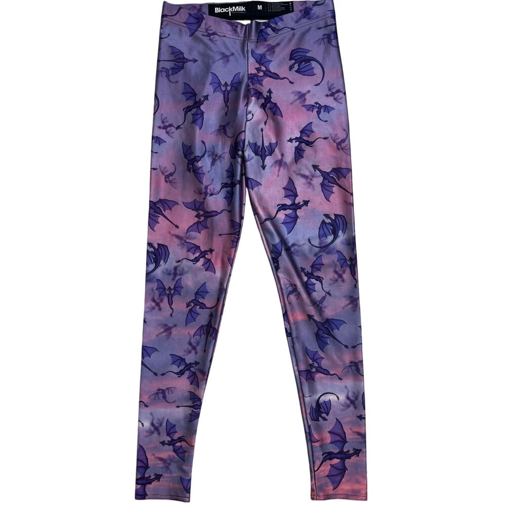 BlackMilk There Be She Dragons Leggings Size Medium Purple Pull On Novelty M
